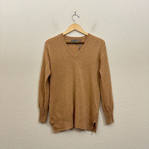 ANTHROPOLOGIE The Cashmere Collection V-Neck Pullover Sweater in Dark Tan - Picture 1 of 9